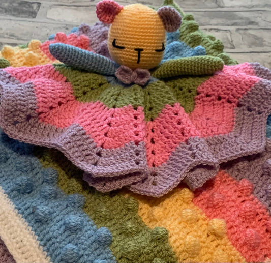 Rainbow bobble blanket and lovey set (Made to order)